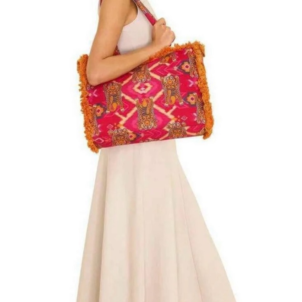Pink and Orange Tiger Print Tote Bag - Picture 4 of 8
